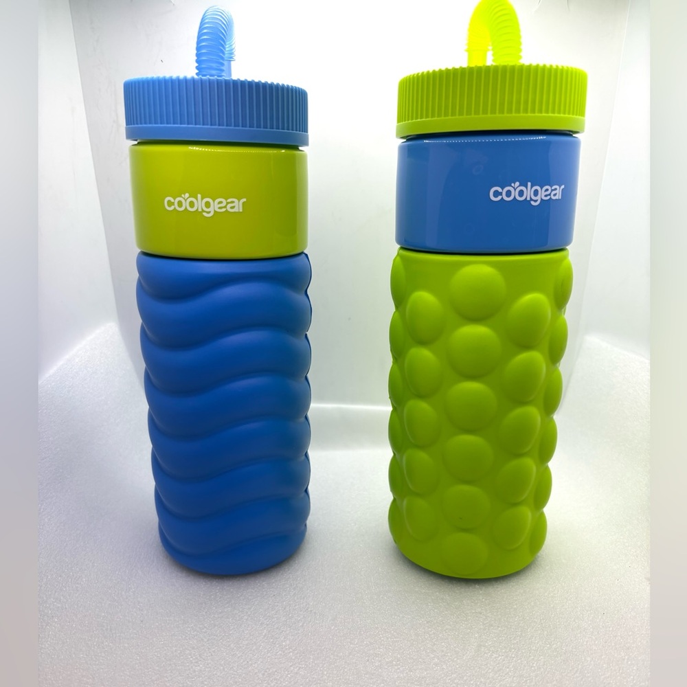 Set Of 2 Cool Gear Go Grip 24oz Squishy Water Bottle Blue Geometric Foam Grip